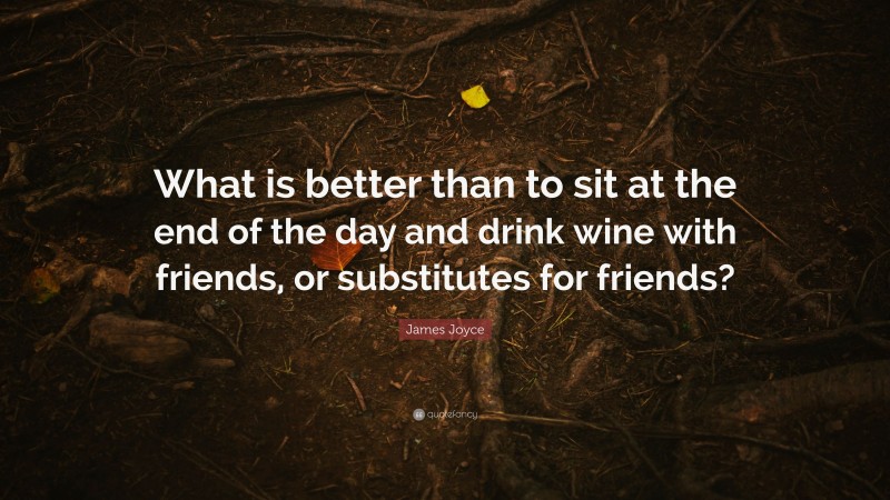 James Joyce Quote: “What is better than to sit at the end of the day and drink wine with friends, or substitutes for friends?”
