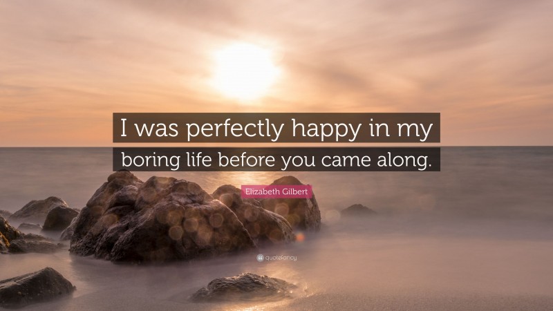Elizabeth Gilbert Quote: “I was perfectly happy in my boring life before you came along.”
