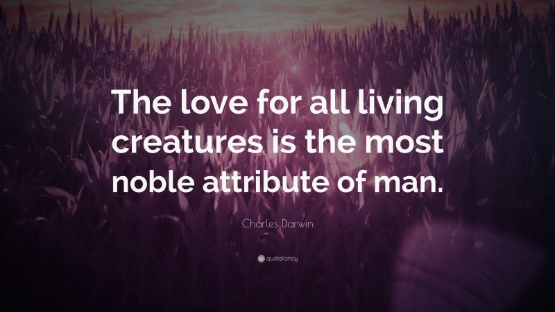 Charles Darwin Quote: “The love for all living creatures is the most noble attribute of man.”