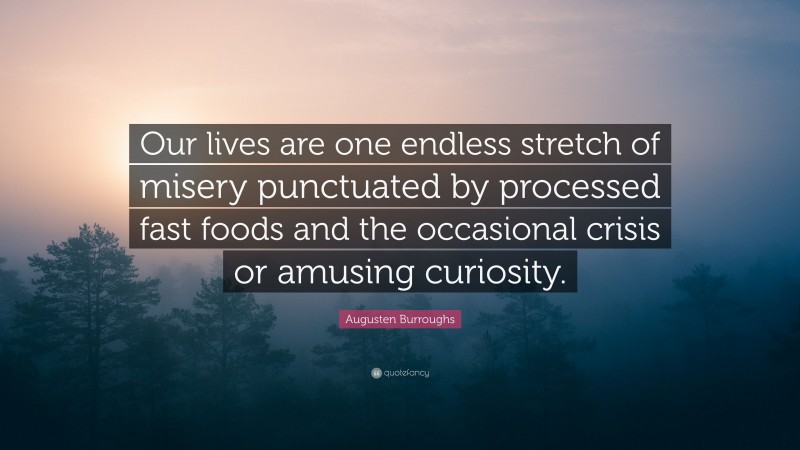 Augusten Burroughs Quote: “Our lives are one endless stretch of misery punctuated by processed fast foods and the occasional crisis or amusing curiosity.”