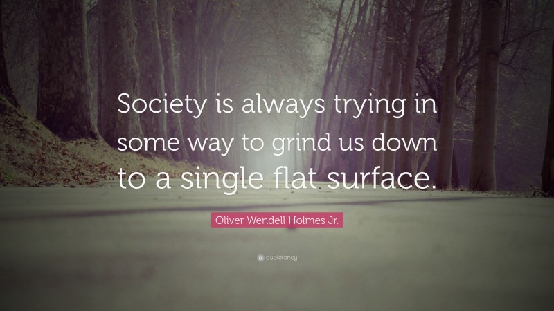 Oliver Wendell Holmes Jr. Quote: “Society is always trying in some way to grind us down to a single flat surface.”