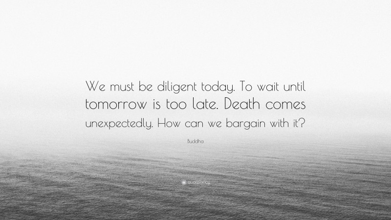 Buddha Quote: “We must be diligent today. To wait until tomorrow is too late. Death comes unexpectedly. How can we bargain with it?”