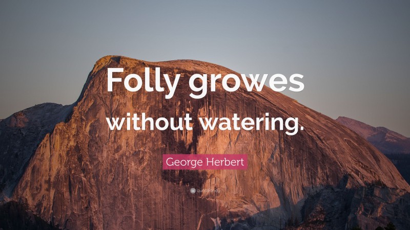 George Herbert Quote: “Folly growes without watering.”
