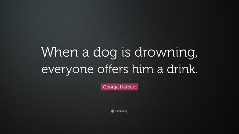George Herbert Quote: “When a dog is drowning, everyone offers him a drink.”