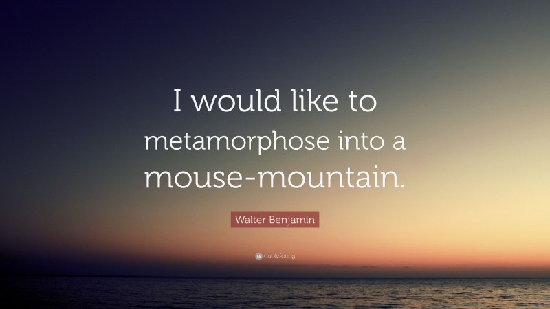 Walter Benjamin Quote: “I would like to metamorphose into a mouse-mountain.”