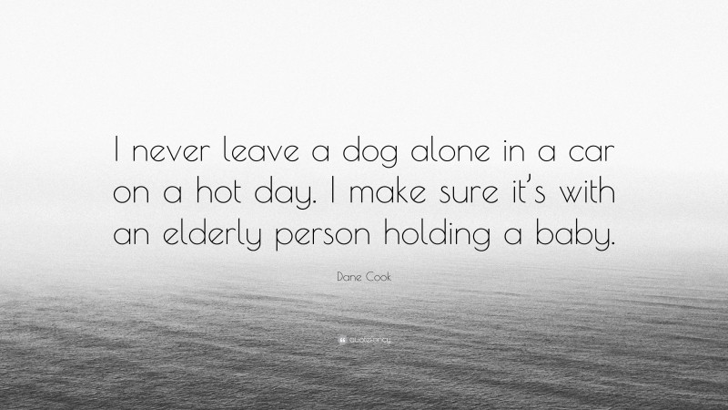 Dane Cook Quote: “I never leave a dog alone in a car on a hot day. I make sure it’s with an elderly person holding a baby.”