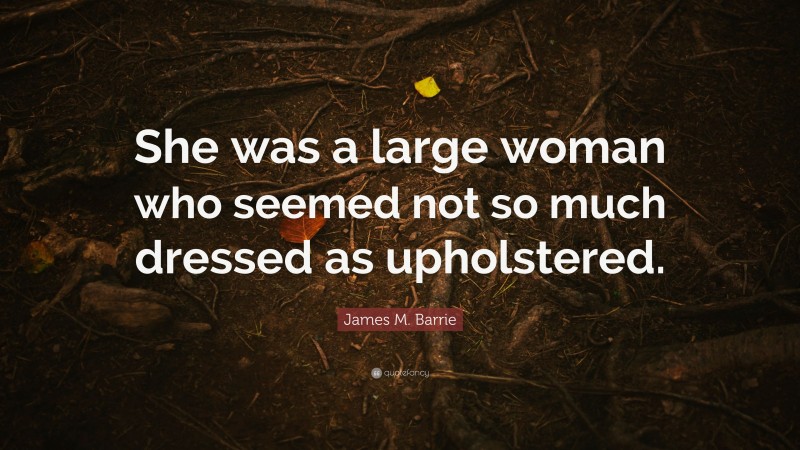 James M. Barrie Quote: “She was a large woman who seemed not so much dressed as upholstered.”