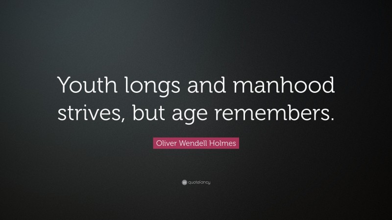 Oliver Wendell Holmes Quote: “Youth longs and manhood strives, but age remembers.”