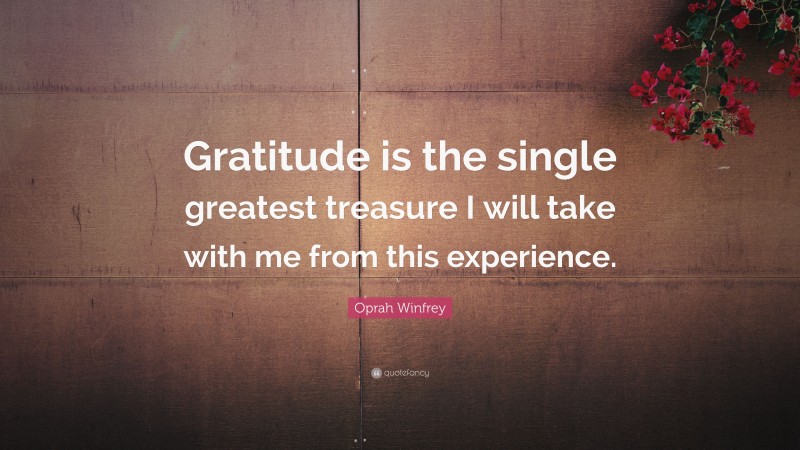 Oprah Winfrey Quote: “Gratitude is the single greatest treasure I will take with me from this experience.”