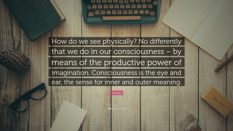 Novalis Quote: “How do we see physically? No differently that we do in our consciousness – by means of the productive power of imagination. Consciousness is the eye and ear, the sense for inner and outer meaning.”