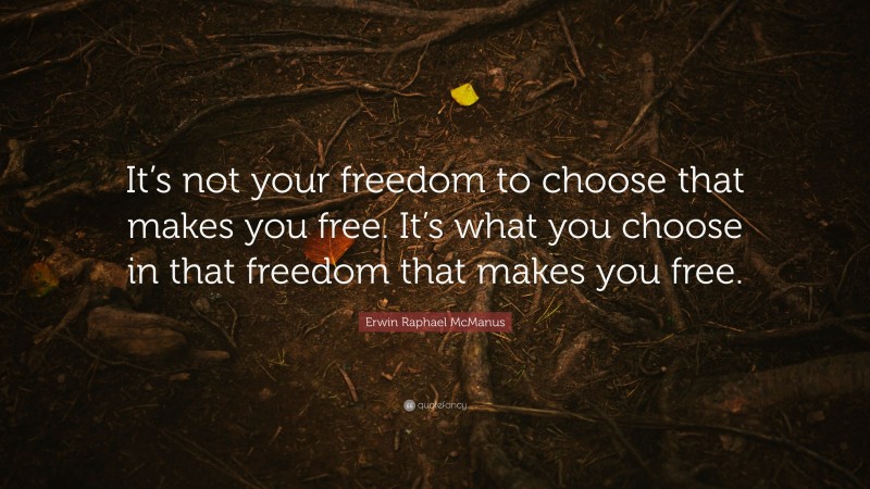 Erwin Raphael McManus Quote: “It’s not your freedom to choose that makes you free. It’s what you choose in that freedom that makes you free.”