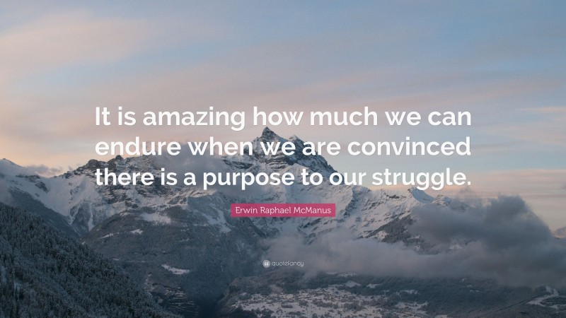Erwin Raphael McManus Quote: “It is amazing how much we can endure when we are convinced there is a purpose to our struggle.”