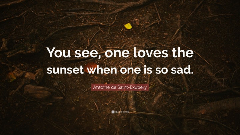 Antoine de Saint-Exupéry Quote: “You see, one loves the sunset when one is so sad.”