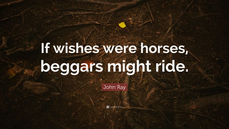 “If wishes were horses, beggars might ride.” — John Ray