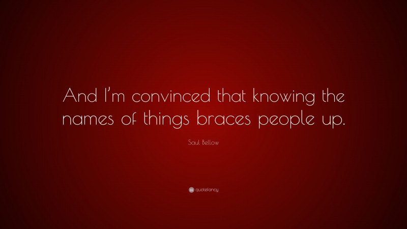 Saul Bellow Quote: “And I’m convinced that knowing the names of things braces people up.”