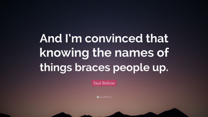 Saul Bellow Quote: “And I’m convinced that knowing the names of things braces people up.”