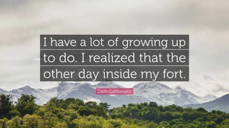 Zach Galifianakis Quote: “I have a lot of growing up to do. I realized that the other day inside my fort.”