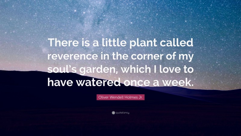 Oliver Wendell Holmes Jr. Quote: “There is a little plant called reverence in the corner of my soul’s garden, which I love to have watered once a week.”
