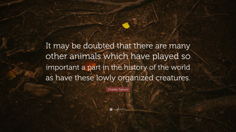 Charles Darwin Quote: “It may be doubted that there are many other animals which have played so important a part in the history of the world as have these lowly organized creatures.”