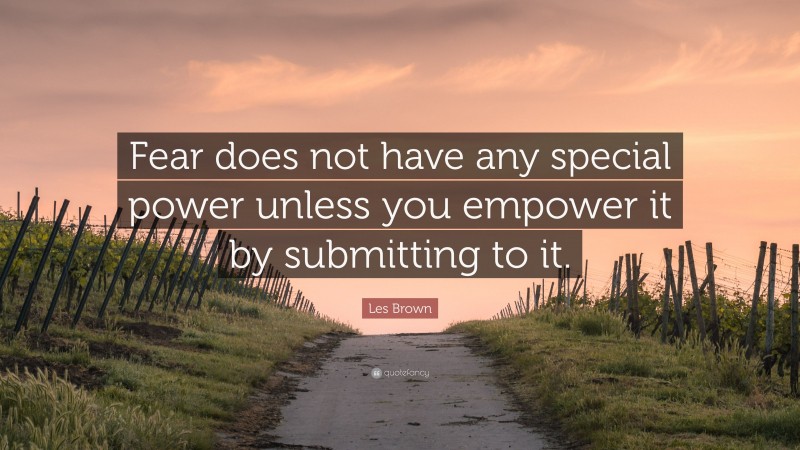 Les Brown Quote: “Fear does not have any special power unless you empower it by submitting to it.”