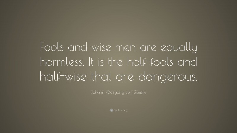Johann Wolfgang von Goethe Quote: “Fools and wise men are equally harmless. It is the half-fools and half-wise that are dangerous.”