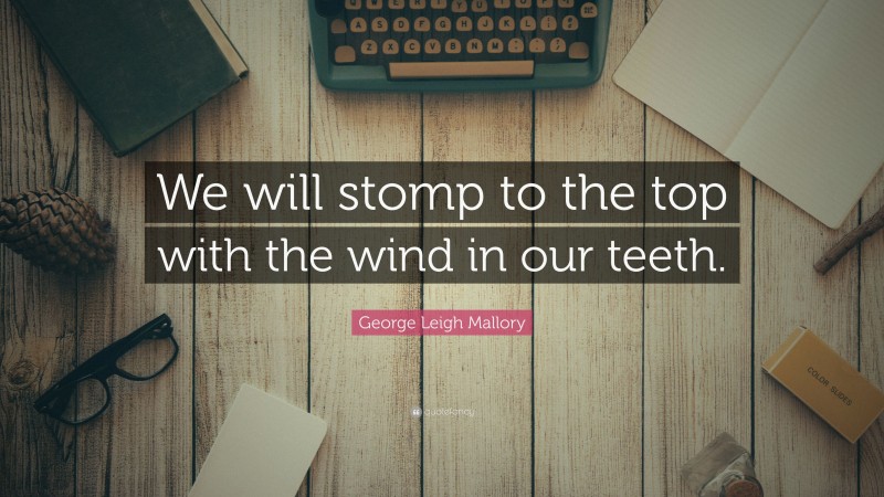 George Leigh Mallory Quote: “We will stomp to the top with the wind in our teeth.”