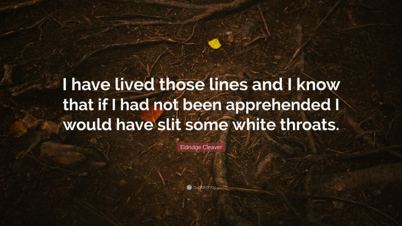 Eldridge Cleaver Quote: “I have lived those lines and I know that if I had not been apprehended I would have slit some white throats.”