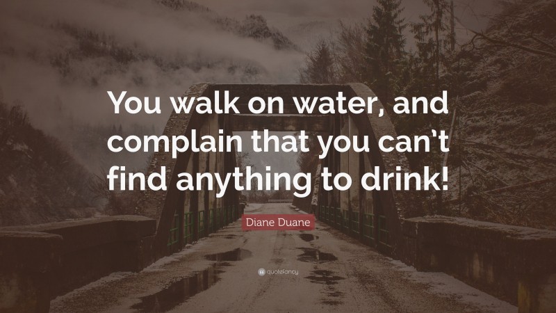 Diane Duane Quote: “You walk on water, and complain that you can’t find anything to drink!”