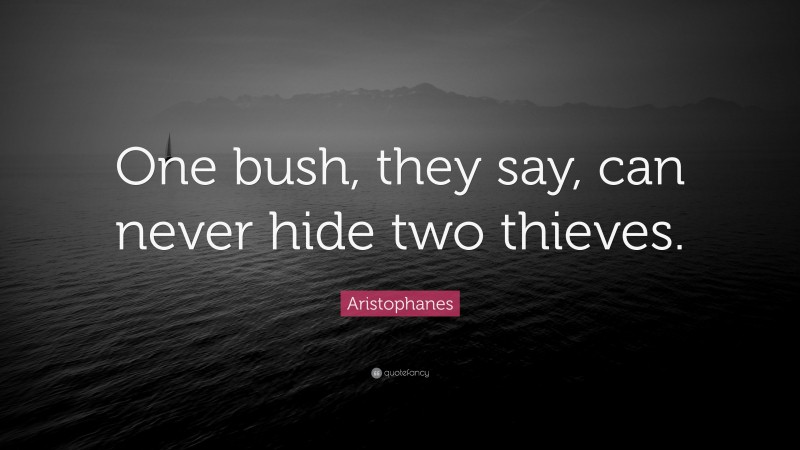 Aristophanes Quote: “One bush, they say, can never hide two thieves.”
