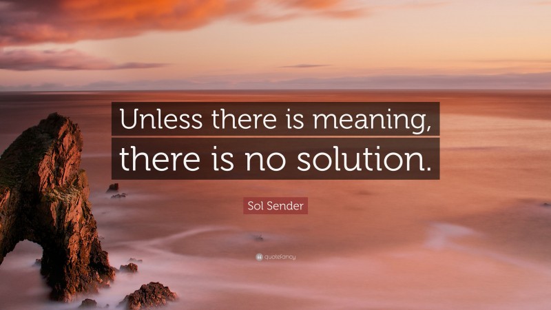 Sol Sender Quote: “Unless there is meaning, there is no solution.”