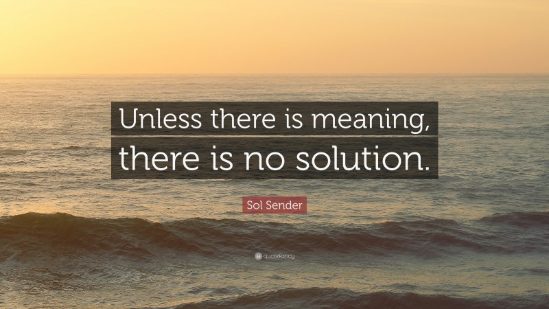 Sol Sender Quote: “Unless there is meaning, there is no solution.”