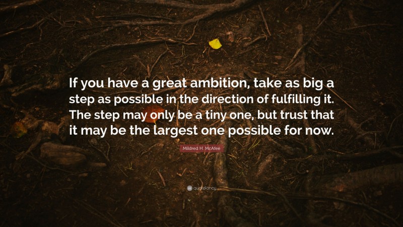 Mildred H. McAfee Quote: “If you have a great ambition, take as big a step as possible in the direction of fulfilling it. The step may only be a tiny one, but trust that it may be the largest one possible for now.”
