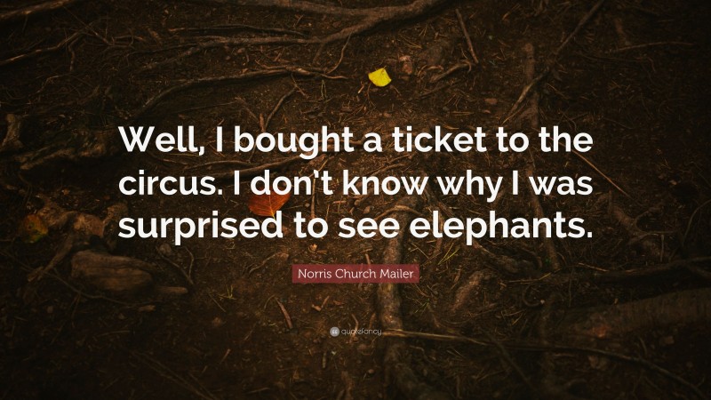 Norris Church Mailer Quote: “Well, I bought a ticket to the circus. I don’t know why I was surprised to see elephants.”