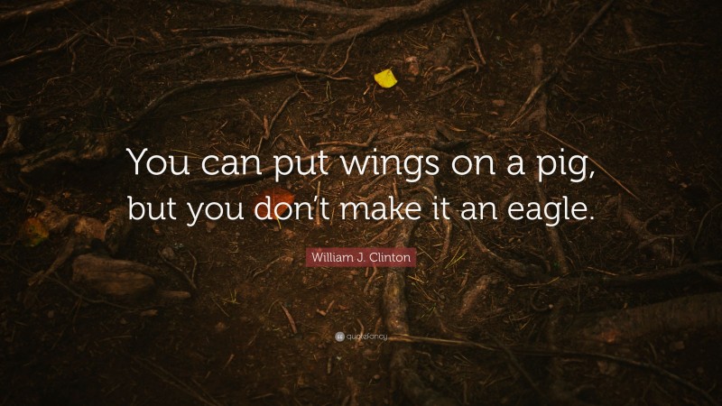 William J. Clinton Quote: “You can put wings on a pig, but you don’t make it an eagle.”