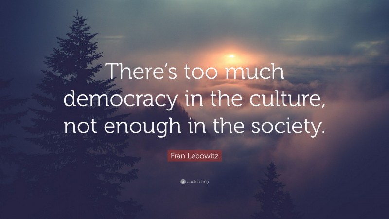 Fran Lebowitz Quote: “There’s too much democracy in the culture, not enough in the society.”