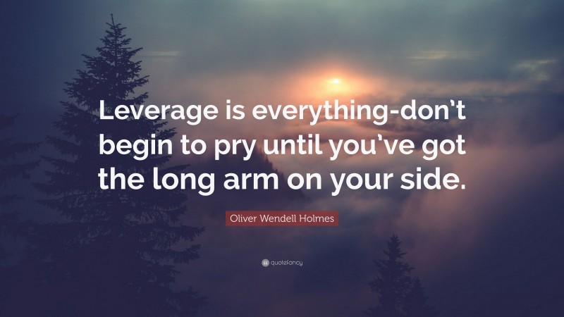 Oliver Wendell Holmes Quote: “Leverage is everything-don’t begin to pry until you’ve got the long arm on your side.”