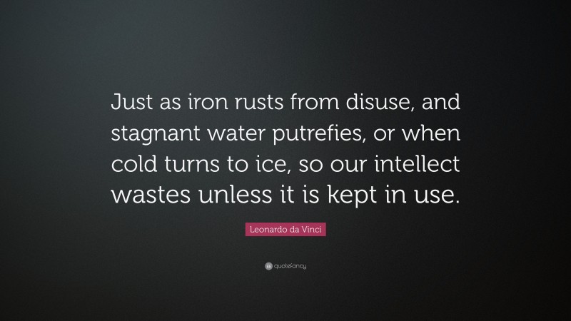 Leonardo da Vinci Quote: “Just as iron rusts from disuse, and stagnant water putrefies, or when cold turns to ice, so our intellect wastes unless it is kept in use.”