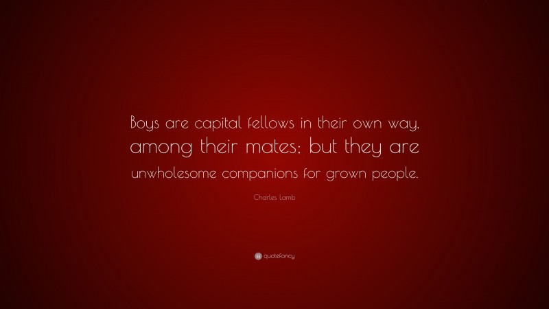 Charles Lamb Quote: “Boys are capital fellows in their own way, among their mates; but they are unwholesome companions for grown people.”