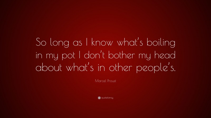Marcel Proust Quote: “So long as I know what’s boiling in my pot I don’t bother my head about what’s in other people’s.”