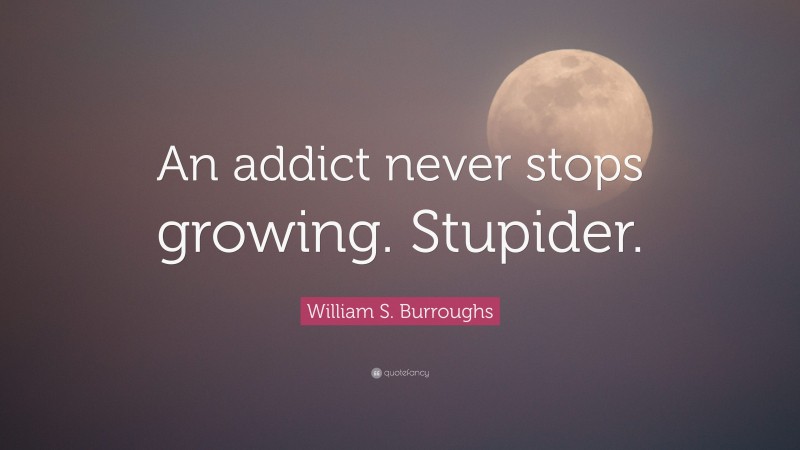 William S. Burroughs Quote: “An addict never stops growing. Stupider.”
