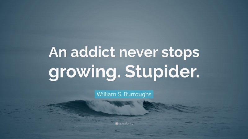William S. Burroughs Quote: “An addict never stops growing. Stupider.”