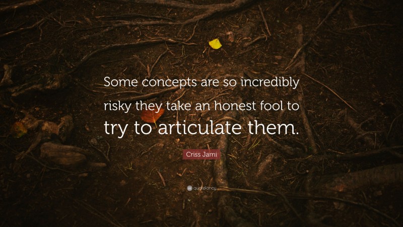 Criss Jami Quote: “Some concepts are so incredibly risky they take an honest fool to try to articulate them.”