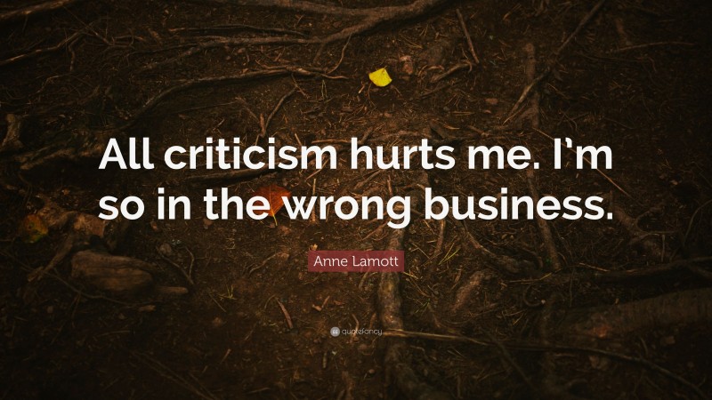Anne Lamott Quote: “All criticism hurts me. I’m so in the wrong business.”