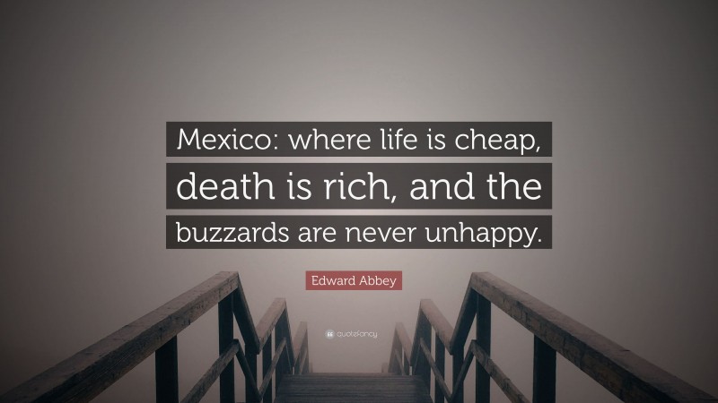 Edward Abbey Quote: “Mexico: where life is cheap, death is rich, and the buzzards are never unhappy.”