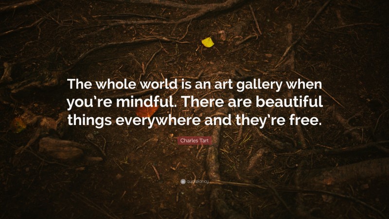 Charles Tart Quote: “The whole world is an art gallery when you’re mindful. There are beautiful things everywhere and they’re free.”