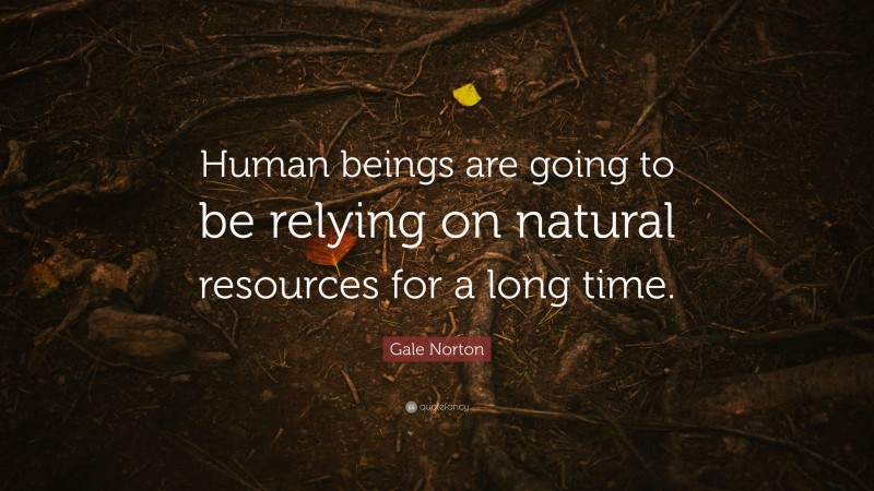 Gale Norton Quote: “Human beings are going to be relying on natural resources for a long time.”