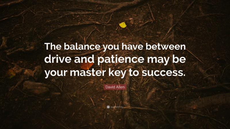 David Allen Quote: “The balance you have between drive and patience may be your master key to success.”