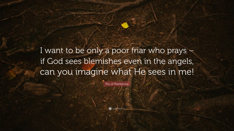 Pio of Pietrelcina Quote: “I want to be only a poor friar who prays – if God sees blemishes even in the angels, can you imagine what He sees in me!”