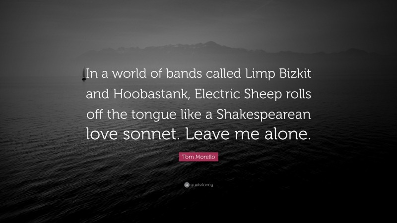 Tom Morello Quote: “In a world of bands called Limp Bizkit and Hoobastank, Electric Sheep rolls off the tongue like a Shakespearean love sonnet. Leave me alone.”