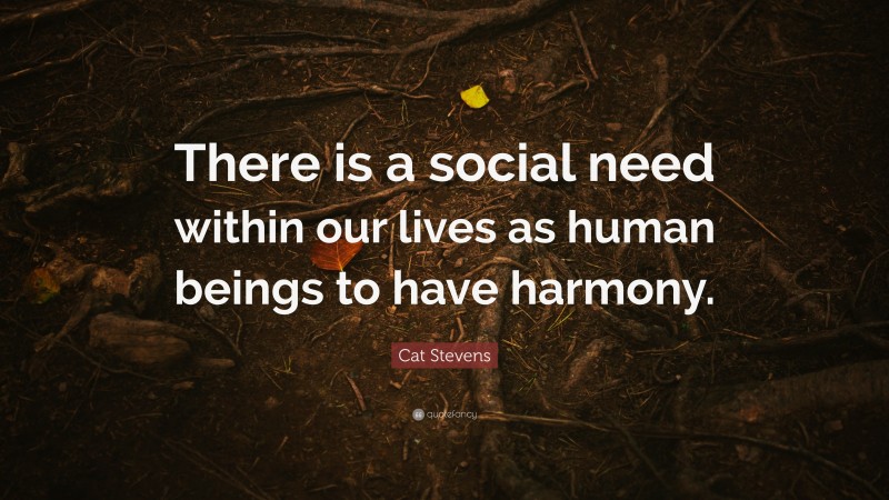 Cat Stevens Quote: “There is a social need within our lives as human beings to have harmony.”